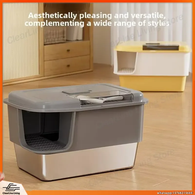 

Friendly Plastic Square Cat Litter Box Splash Proof Semi Closed Design Large Capacity for Indoor Cats Home Use Odor