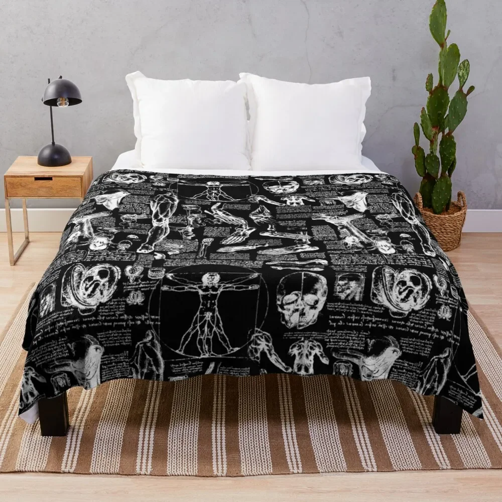 

Da Vinci's Anatomy Sketches // Black Throw Blanket Flannel Fabric Vintage Blankets