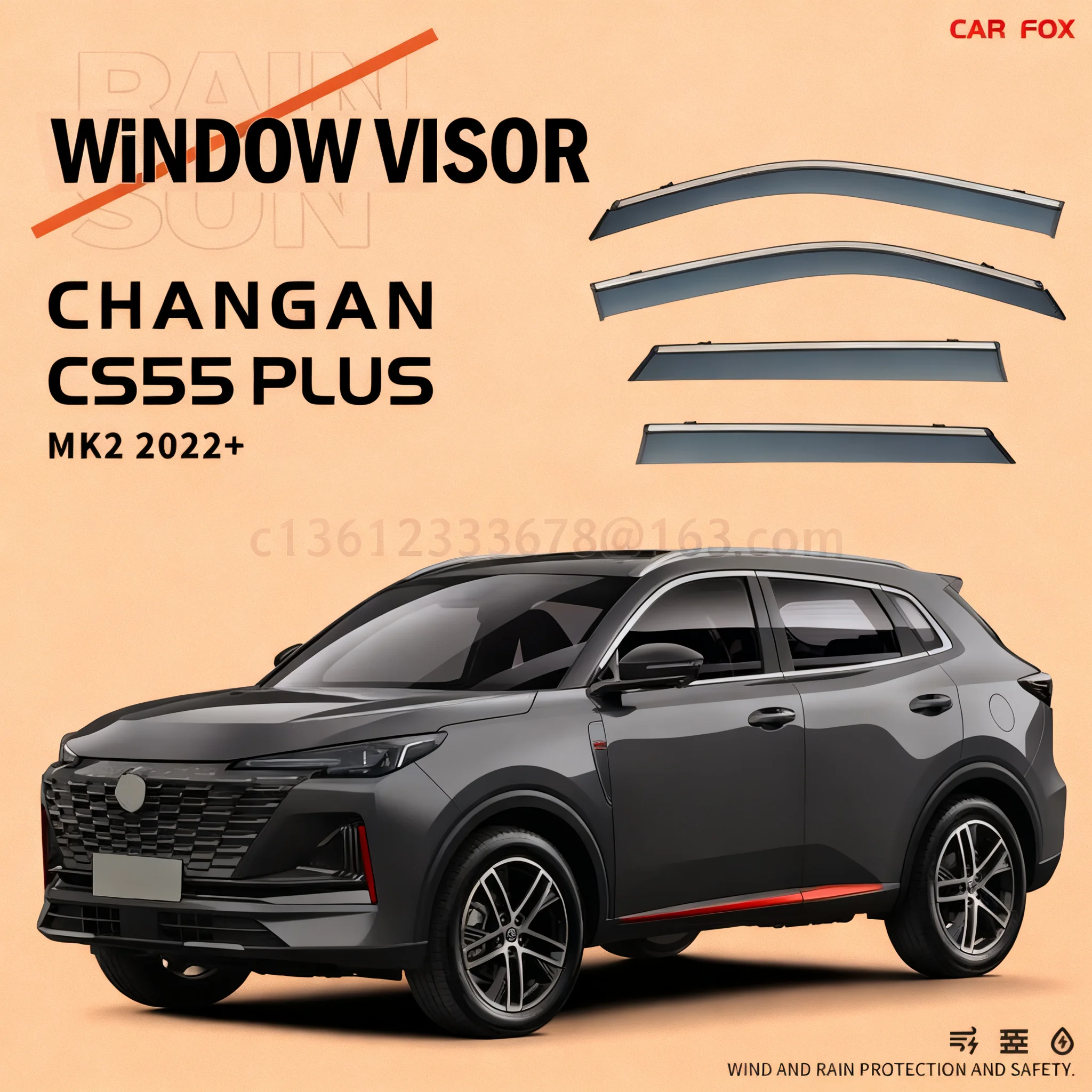 

Window rain shield, window rain cover, car decorative accessories, suitable for Changan CS55 Plus, easy to install