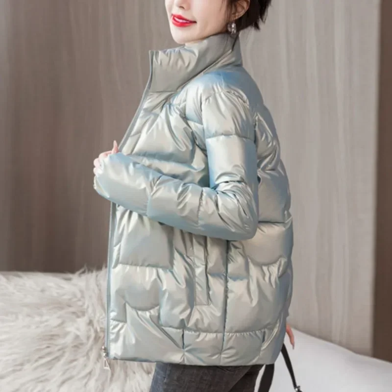 Parkas เสื้อโค้ทครอปหนาผู้หญิง, เสื้อครอปหนาอบอุ่นคอตั้งสไตล์เกาหลีเสื้อคลุมบางเฉียบ