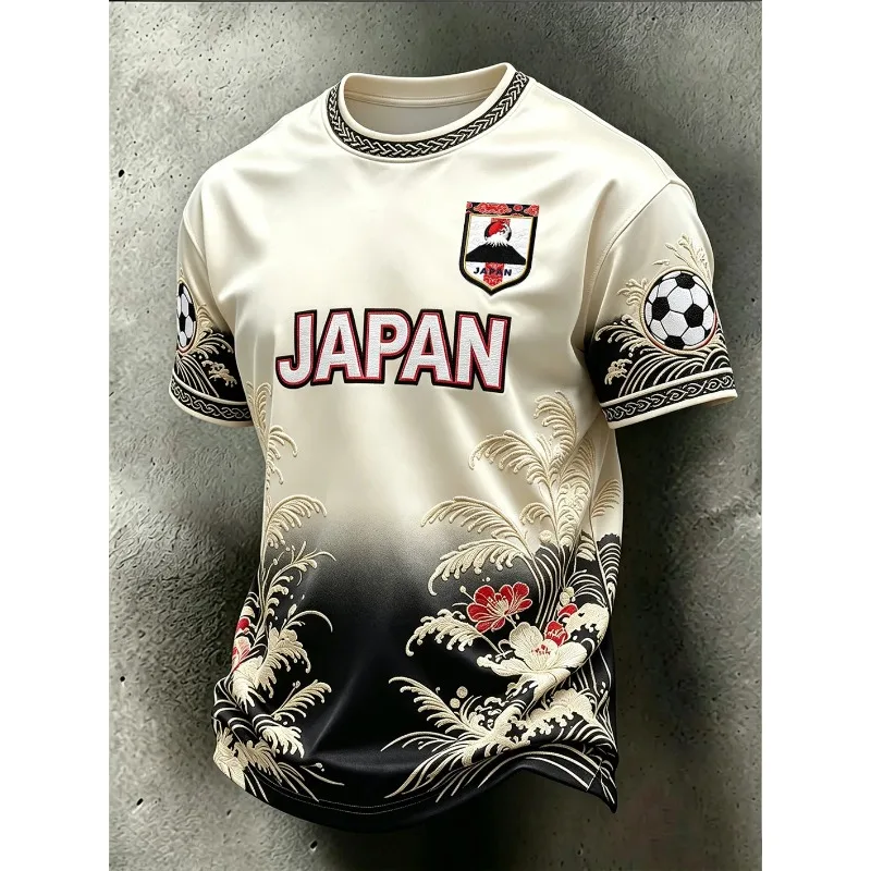 2026 Football Jersey 3D Japanese Red Cherry Blossom White Crane Print Men's and Women's Universal Retro Casual Tee Y2k Clothes