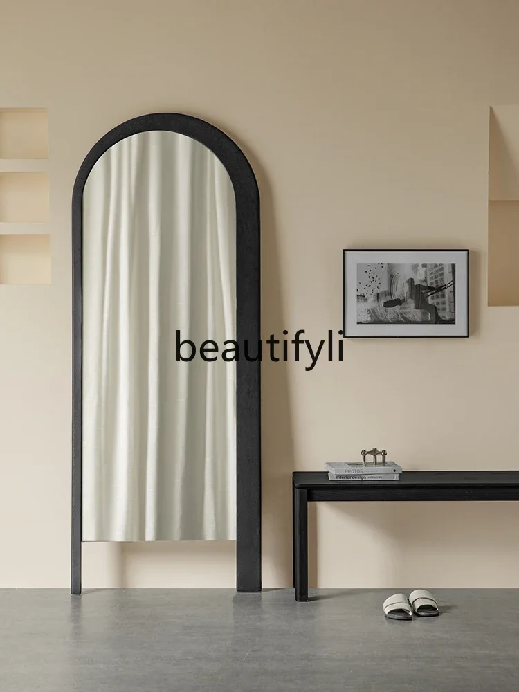 Solid wood full-length mirror black floor-to-ceiling full-body mirror household bedroom wall-mounted simple fitting mirror