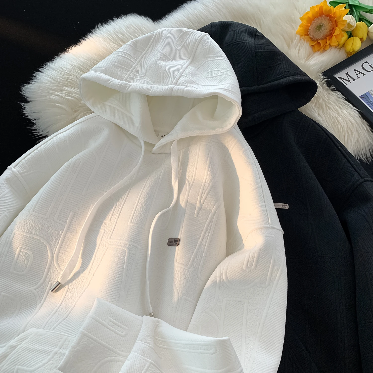 

Мужская толстовка с капюшоном, весна-осень 2024, новая модная повседневная куртка в американском стиле, с вышивкой и выраженной текстурой, топ