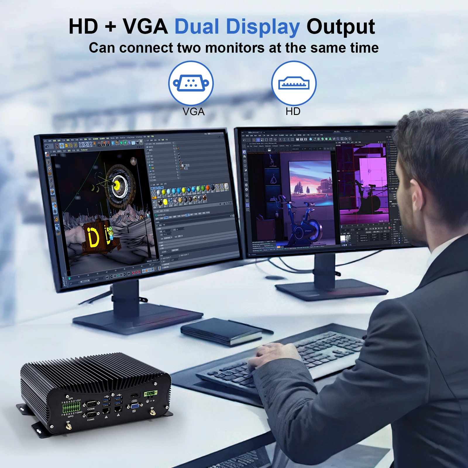 HYSTOU Mini PC industriale senza ventola 6RS232 Intel Core i5-7360U i7-7560U Ampia tensione GPIO USB RS232 WiFi2.4G+5G Windows10 Linux Co