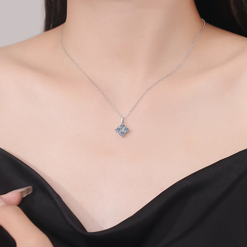 جديد PT950 البلاتين السكر مكعب قلادة قلادة 1.2Ct مويسانيتي المرأة ضوء الفاخرة الترقوة سلسلة بالجملة بث مباشر #4