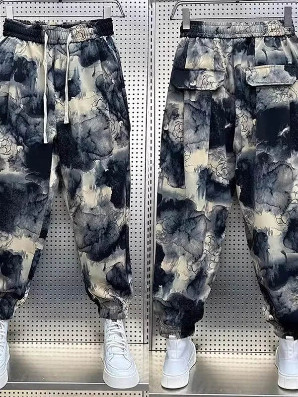 

Summer Large Size 300 Pou Ice Silk Casual Loose Straight Leg High Waist Printed Harlan Pants Faionable Streetwear