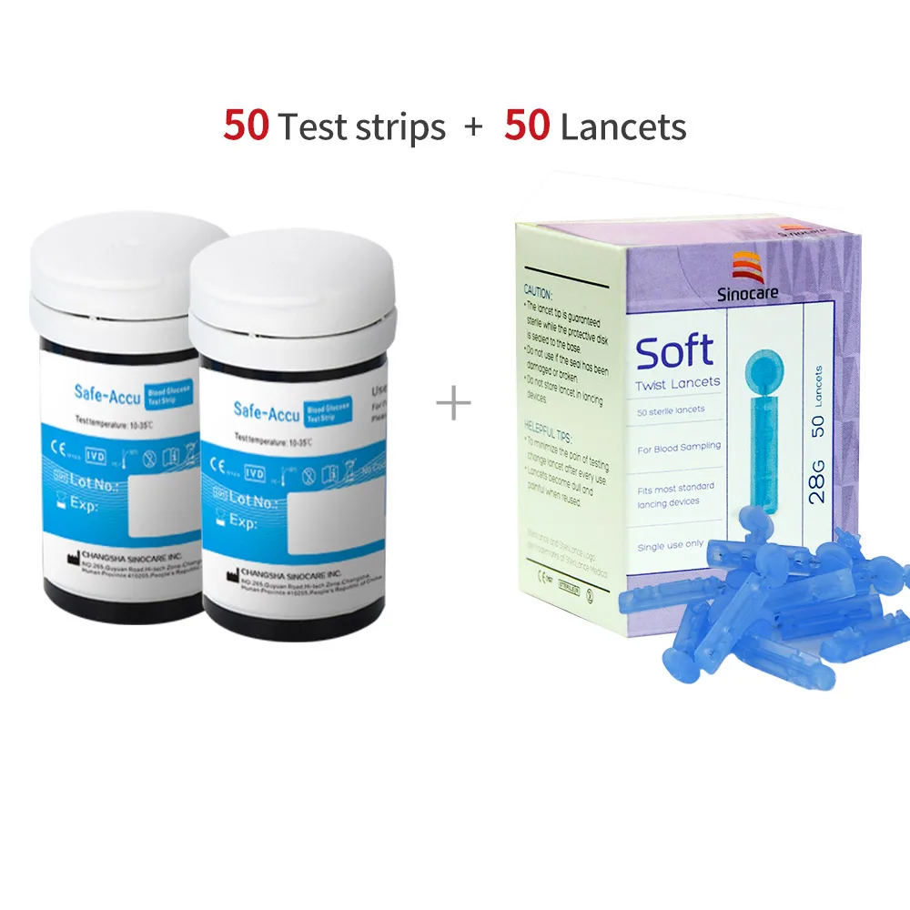 25/50/100/200/300/400 Stück Sinocare Safe-Accu-Blutzucker-Teststreifen und Lanzetten für Blutzuckermessgeräte, Diabetes