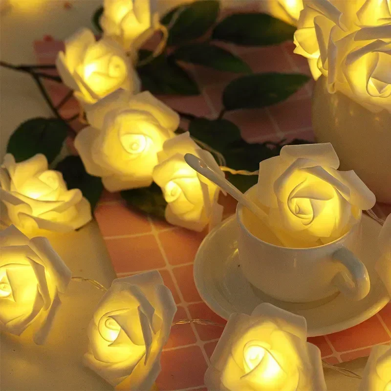 10/20/40/80leds LED Rose Flower Garland, Romantic Fairy Lights for Wedding Valentines Day Party Decoration Holiday Gift