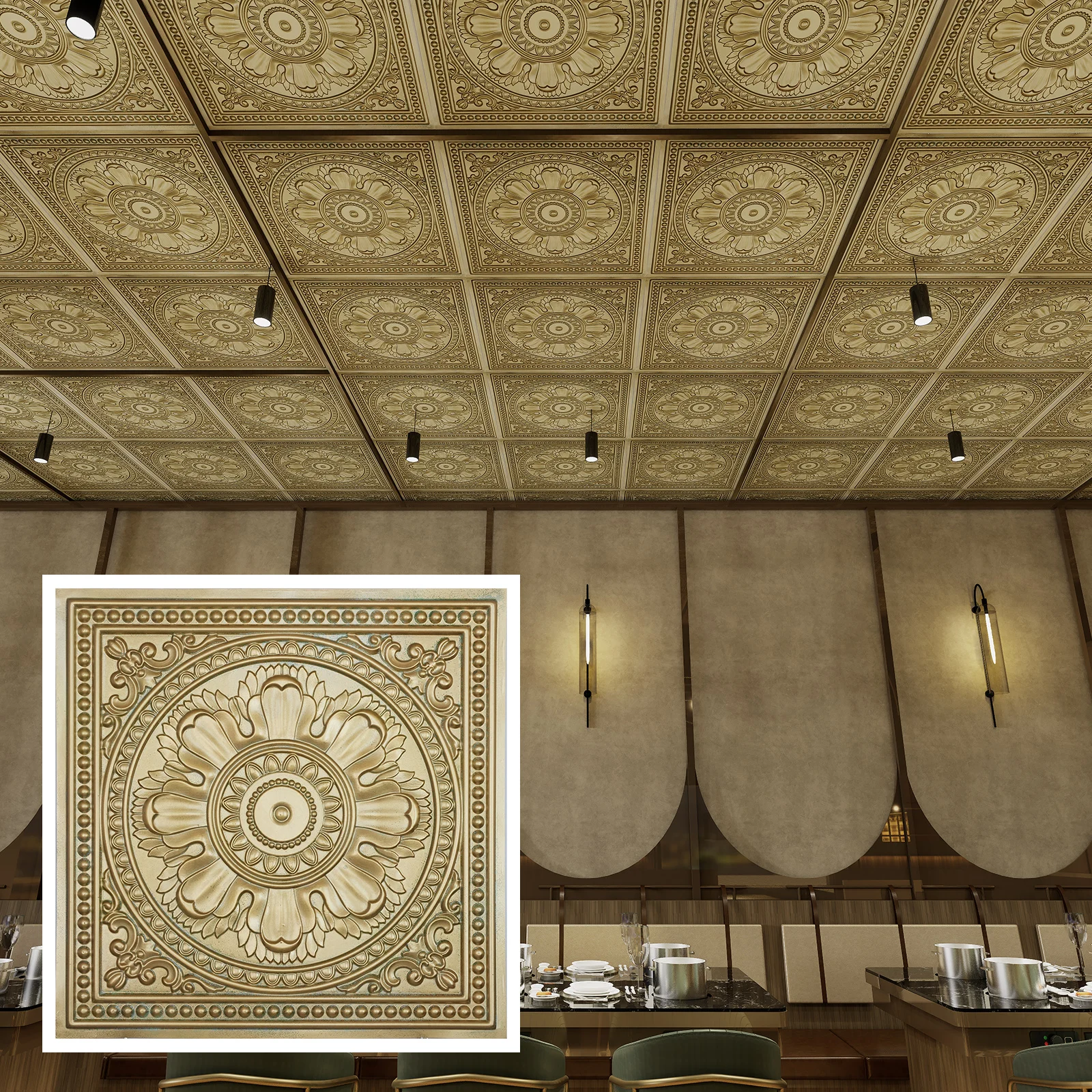 Artistic 3D ceiling tile, Metalized ceiling panels, for Public house PL17 Brass verdigris 10pcs