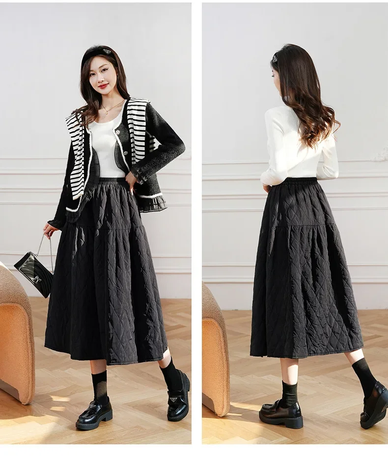 FANIECES Winter Warm Thicken Padded Cotton Skirt Women Fashion Big Swing A-line Long Skirt Casual Streetwear faldas para mujeres