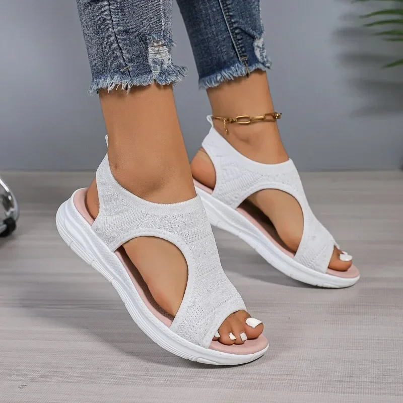 2024 Women's Summer Stretch Mesh Sandals Fish Shape Thick Sole Open Toe Wedge Sandals Women's Light Casual Shoes Platform Shoes