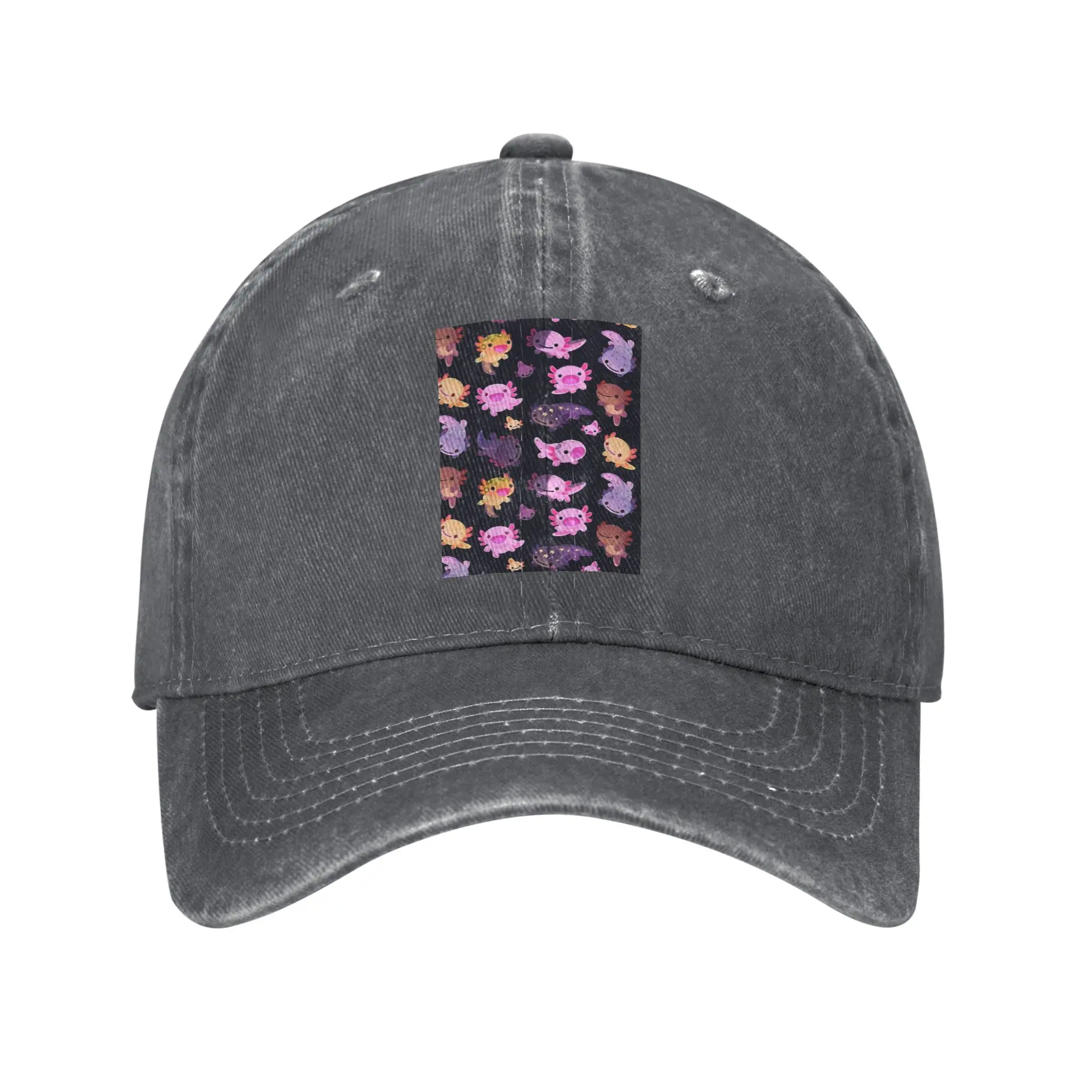 Happy Axolotl Denim Fabric Cap Casual Baseball Caps Adjustable Hat Summer Unisex Baseball Hats
