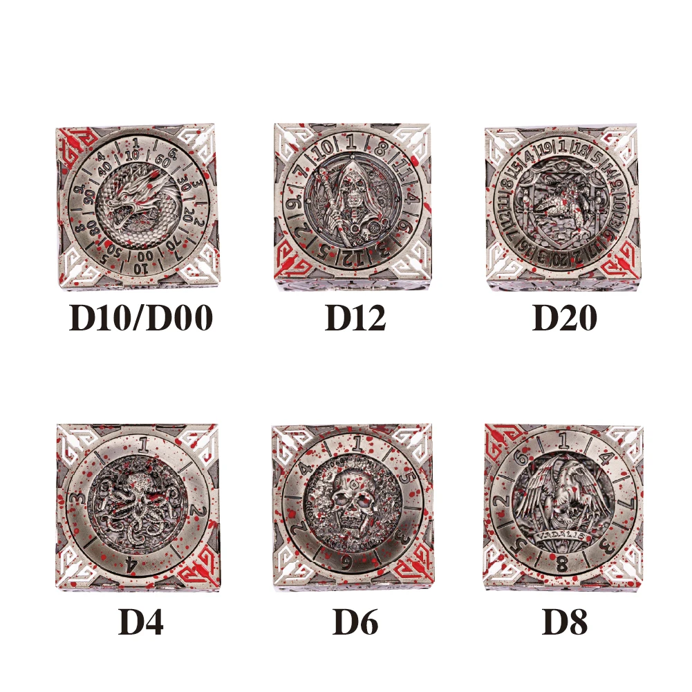مكعب نرد دوار معدني 7 في 1 نرد متعدد السطوح DND فريد من نوعه مع إغاثة ثلاثية الأبعاد لملحقات RPG لسطح الطاولة الخيالية D&D