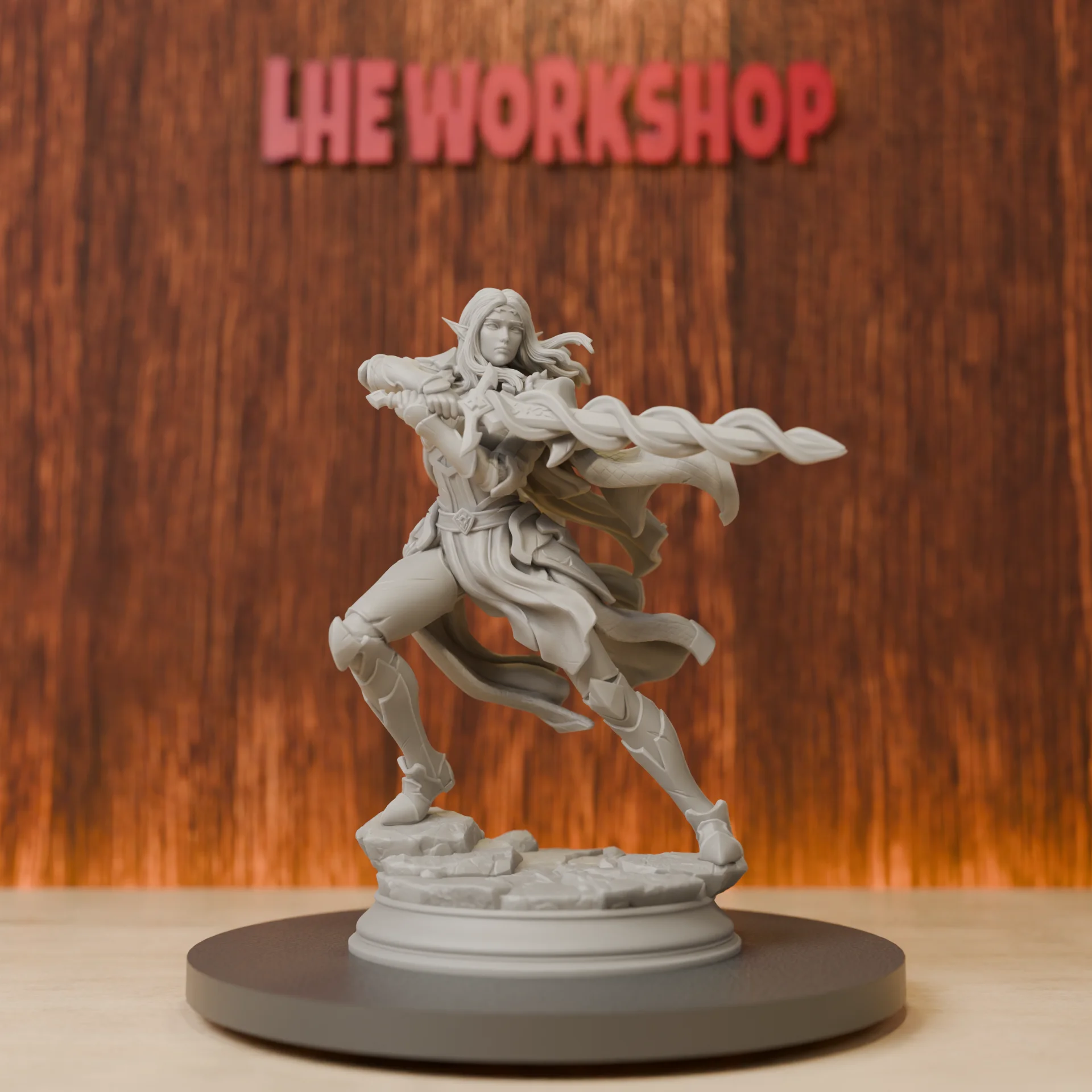 Female Elf Eldritch Knight Miniatures | 28mm-75mm | Resin 3D Printed DND Pathfinder Mini | Unpainted Grey
