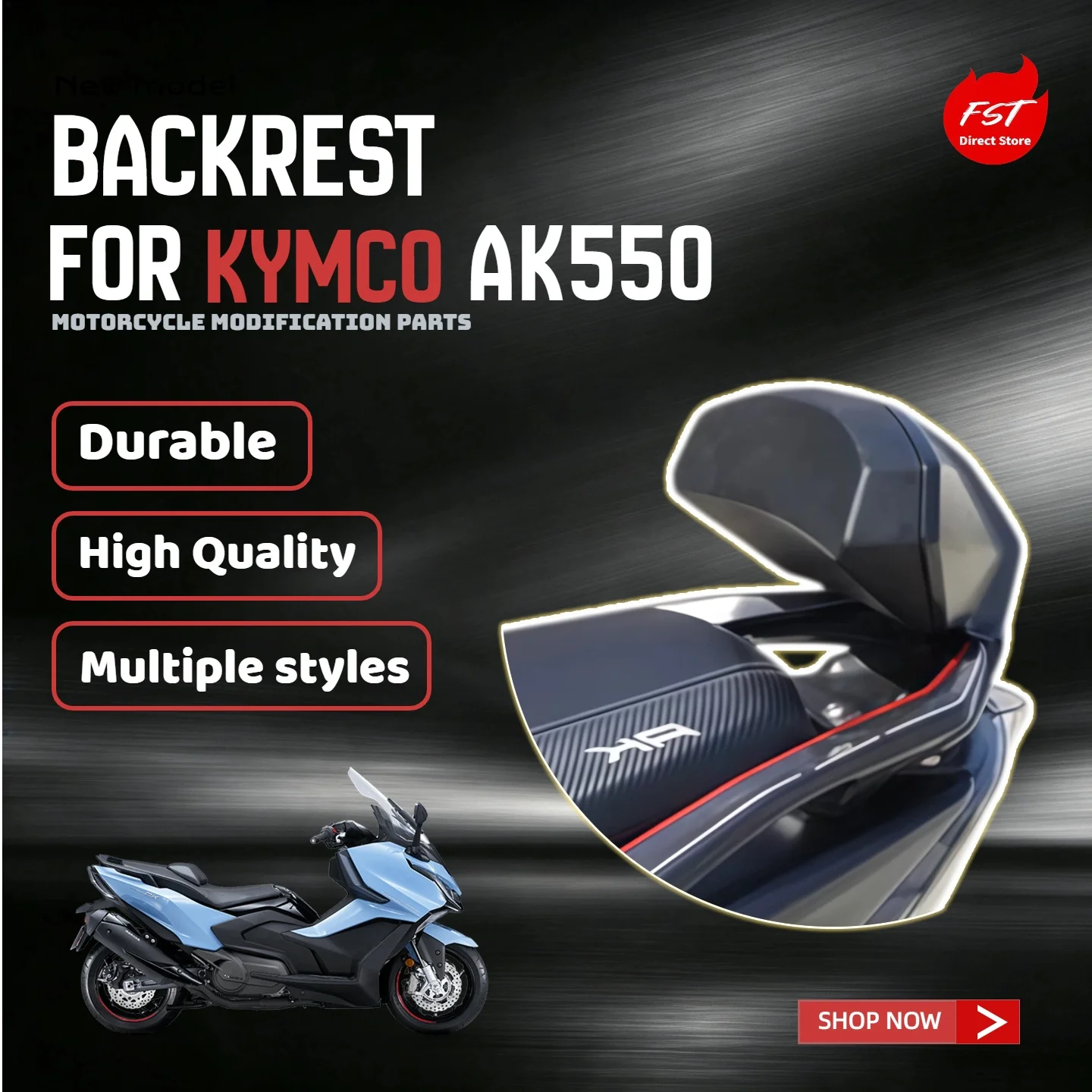 For Kymco AK550 Motorcycle Aluminum Rear Passenger Backrest Modified OE‑Hole Position Mount Backrest