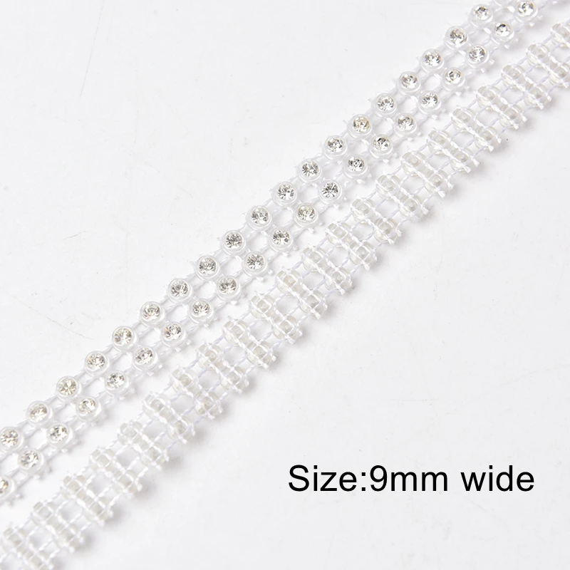 5Yards Double Rows Rhinestone Decorative Chain Trim Balck White Plastic Mesh Banding Diy Embellishment For Wedding Dress Shoes