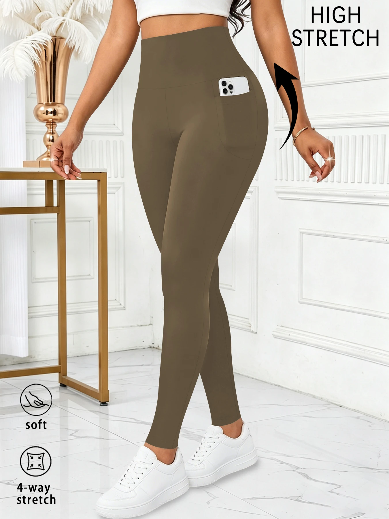 Super Soft Sports Leggings for Women with Pockets High Waisted Tummy Control Workout Yoga Running
