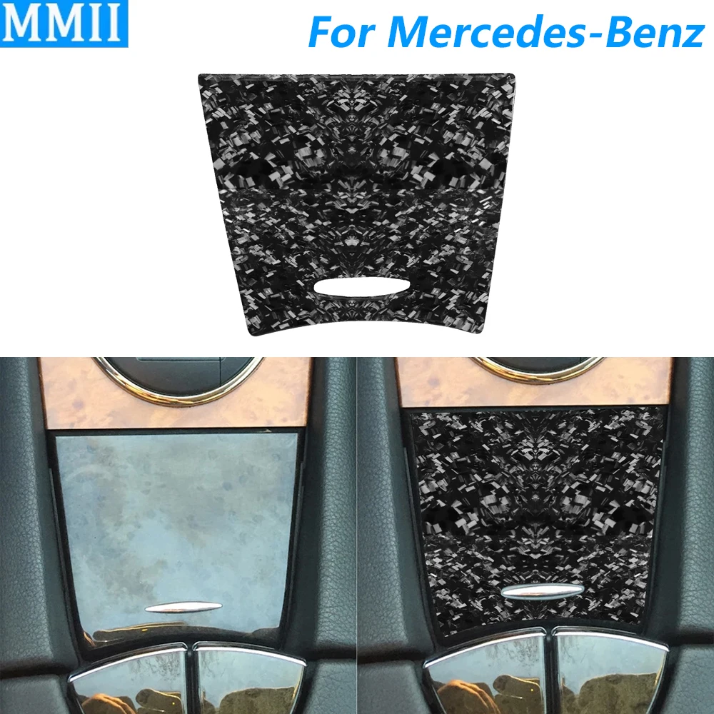 For Mercedes-Benz E-Class W211 2003-2009 Forged Carbon Fiber Central Water Cup Holder Panel Cover Trim Car Accessories Sticker