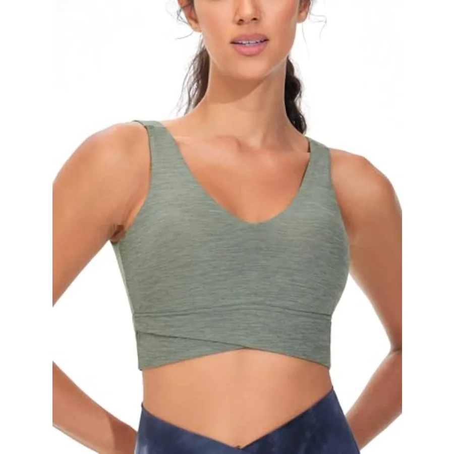 

THE GYM PEOPLE Women's Padded Sports Bra V-Neck Wireless Stretchy Workout Crop Tops with Cross Hem Soft Yoga Bras