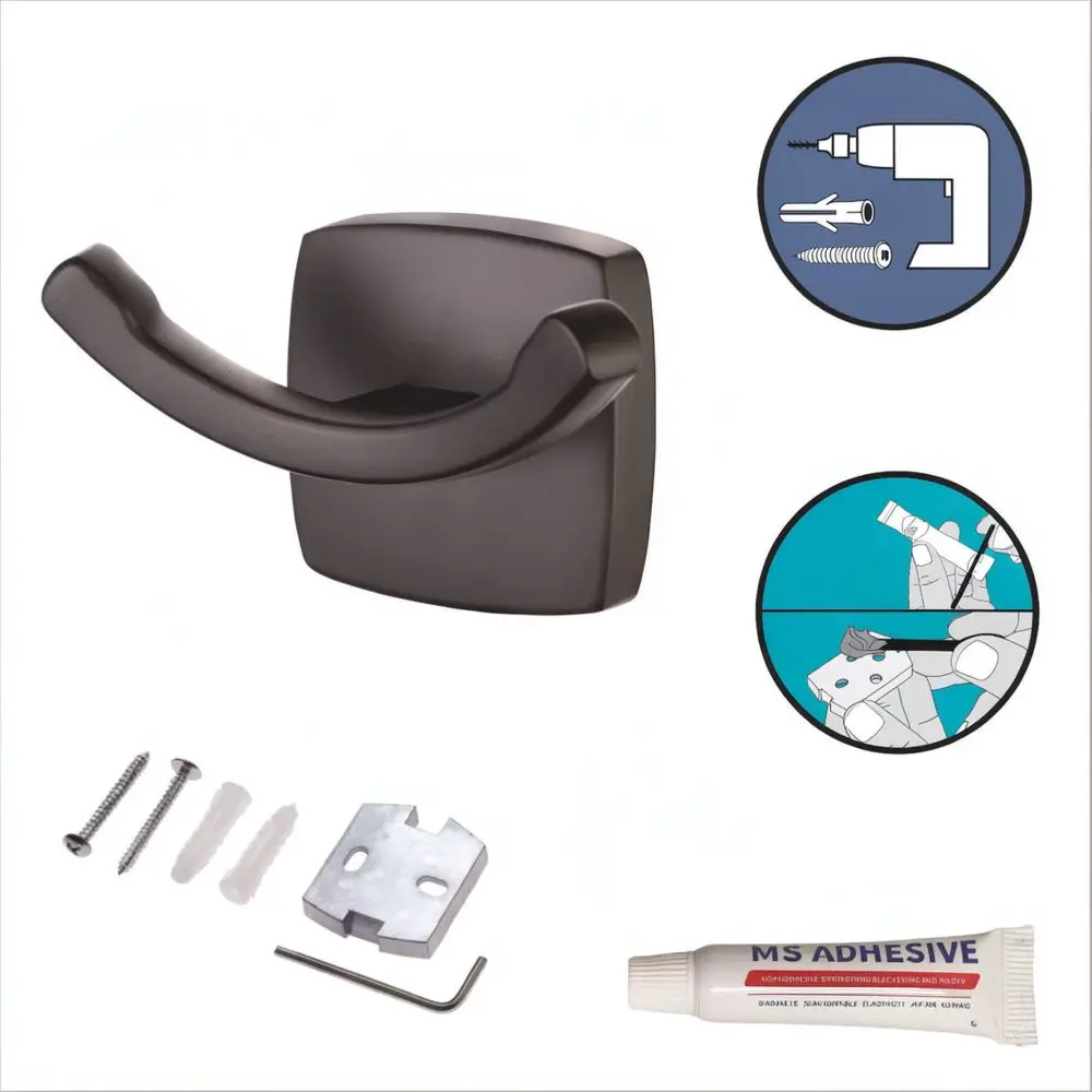 Bathroom Wall Mounted Double Coat Hook Chrome Matte Black Towel Rack For METALIQUE Heavy Duty Zinc Alloy Hanger