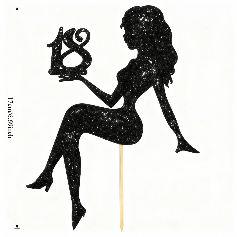 1 Stück Kuchenaufsatz zum 18. Geburtstag, schwarze Papier-Silhouette für kleine Mädchen für 18-jährige Geburtstagsparty-Dekorationen für Frauen – Detail 7