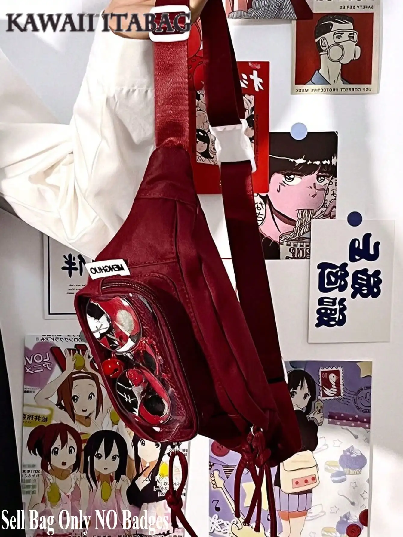 

Японская нагрудная сумка в стиле Харадзюку для женщин, прозрачная прозрачная сумка с булавками, демонстрационная пластина, нейлоновая поясная сумка Itabag, женские сумки через плечо