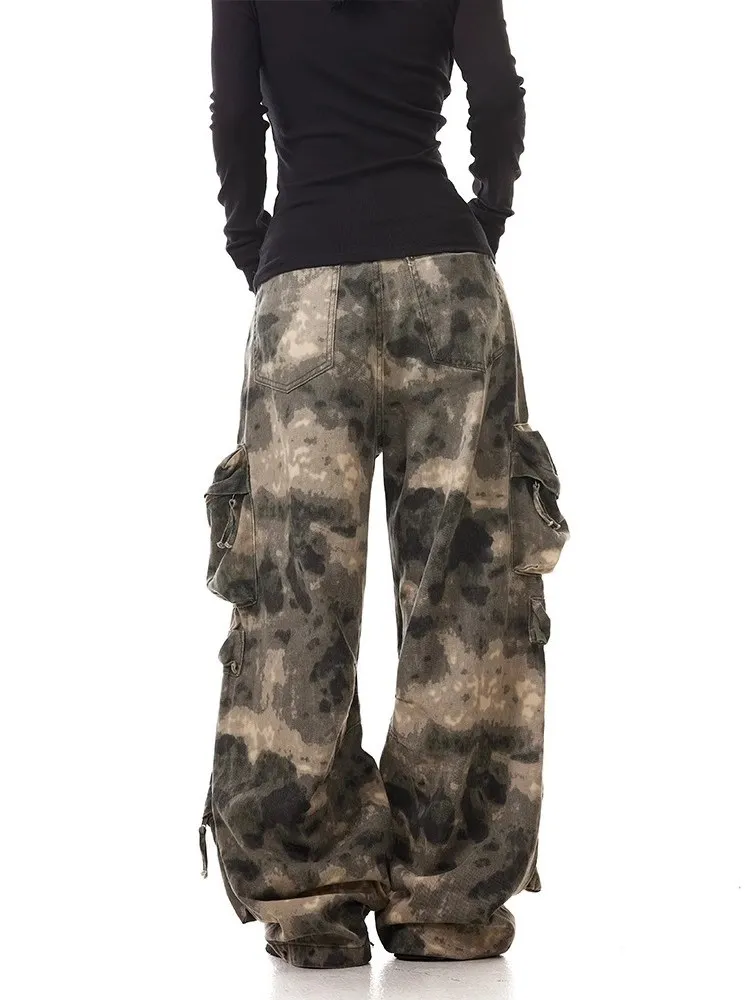 Men and Women Street Loose Wide-Leg Workwear Trousers Fashionable American Style Retro Multi-Pocket Camouflage Pants