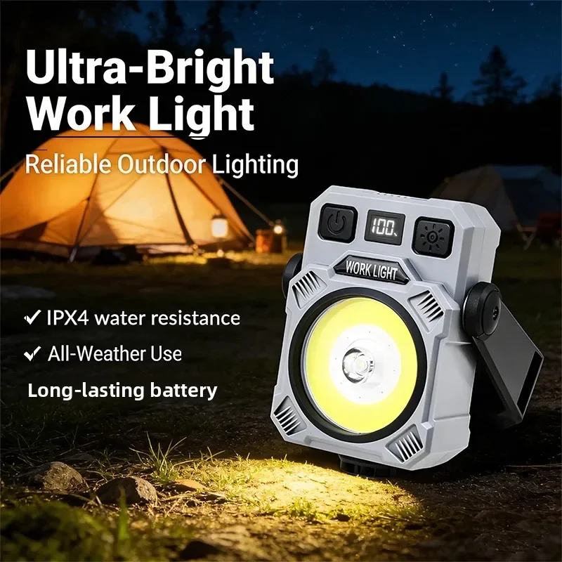 

Новый мобильный портативный прожектор для строительных площадок с цифровым дисплеем, регулировкой яркости и функцией предупреждения.