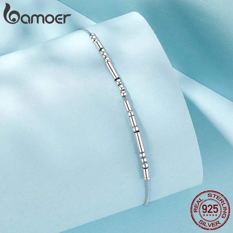 

BAMOER 925 Sterling Silver ‘I Love You’ Morse Code Bracelet Vintage Beads Wrist Chain for Women Girls Lightweight Love Gift