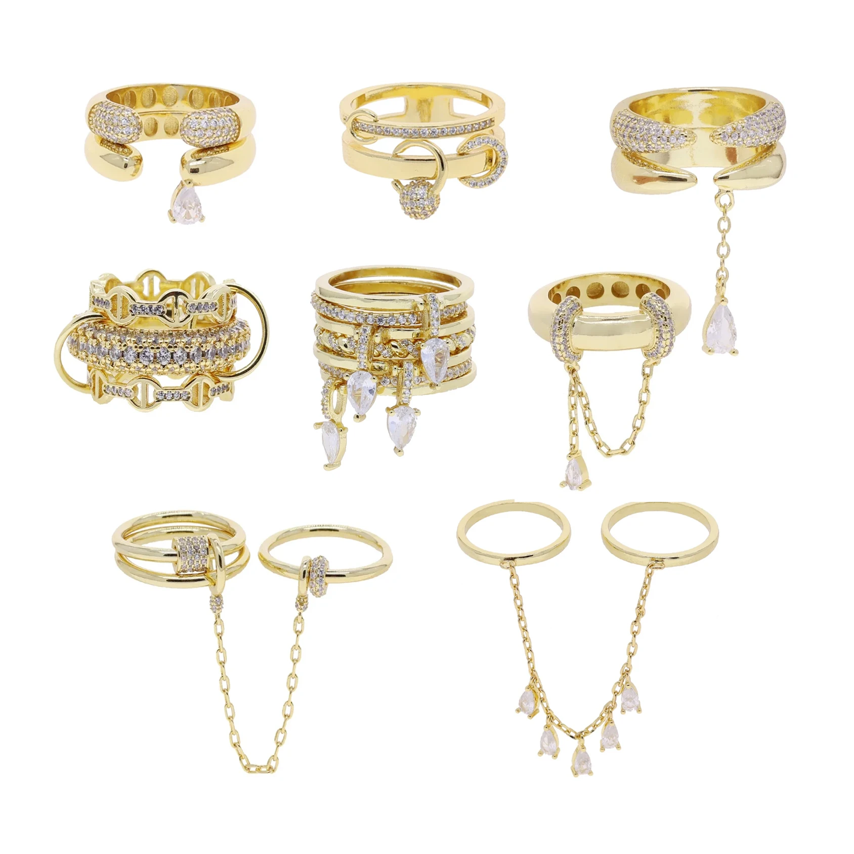 

2025 New Design Arrivals Stacking Open Finger Rings Pave Bling Water Drop Cubic Zirconia For Women Fashion Geometric Jewelry