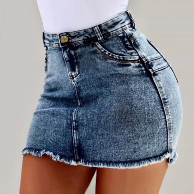 2024 Spring Summer New Women's Clothing Solid Color Short Skirt Sexy Sheath Denim Skirt