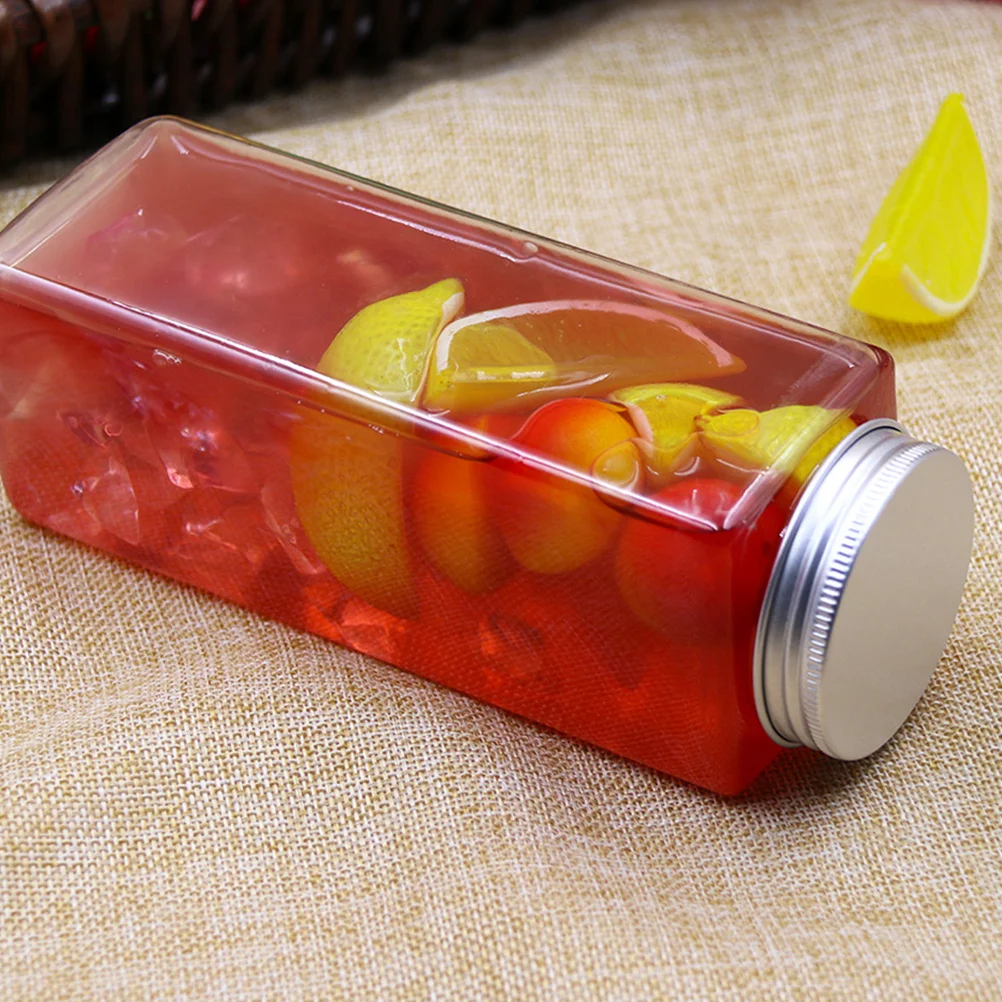 

5Pcs Plastic Pet Bottles Set Screw-on Lids Clear Food Grade Storage Container Juice Water Bottles Easy-Grip Black Cap