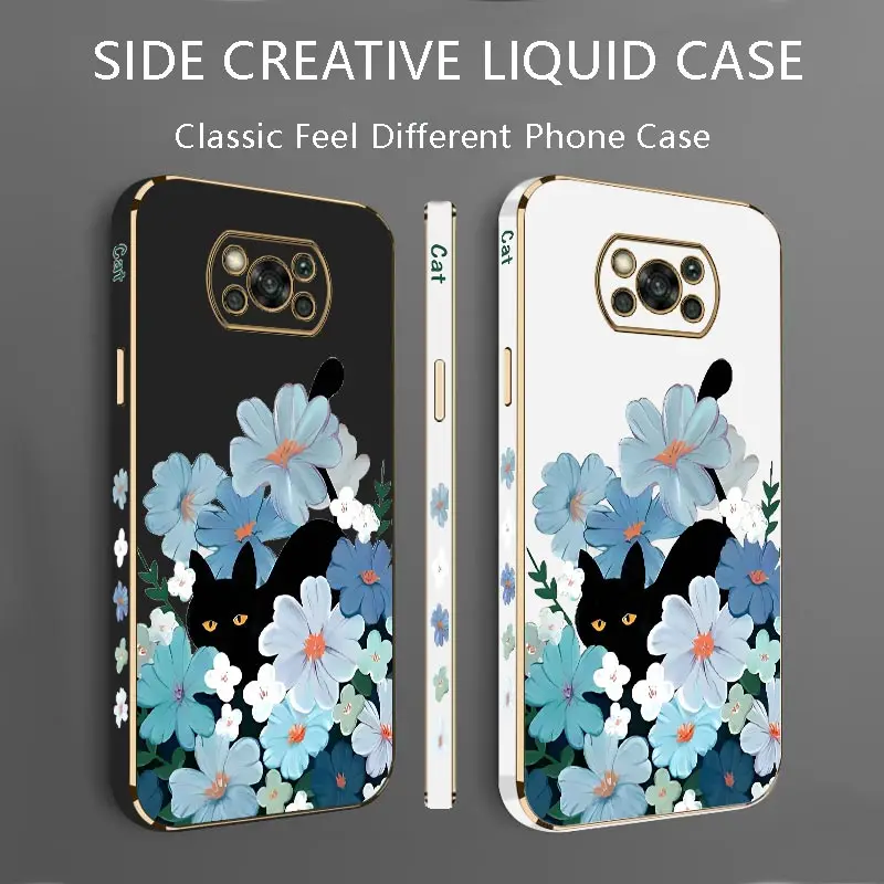 Hidden Cat Luxury Plating Phone Case For Xiaomi POCO X3 X5 X2 X3NFC X5Pro X3Pro X4GT X3GT X4NFC X4Pro F5 F4GT M5 M3Pro M4 Cover