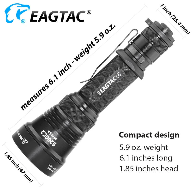 EAGTAC S200C2 XML2 SFT40 1278lm LED Flashlight Police Lantern Light 18650 CR23A Battery 395NM UV XPL HI Long Throw Hunting Torch