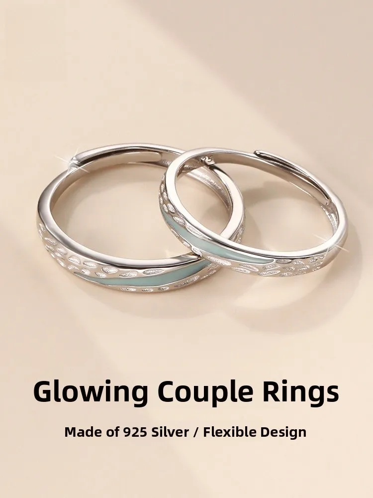 bagues-de-couple-lumineuses-en-argent-s925-gravure-personnalisable-cadeau-d'anniversaire-ou-de-saint-valentin-bande-ajustable-design-minimaliste