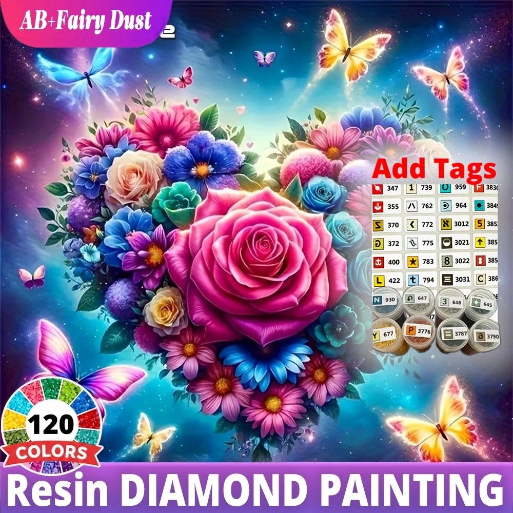 120 Color Resin AB Fairy Dust Full Square Round Diamond Painting Flower Romantic heart bouquet butterflies cosmic Mosaic Embroid