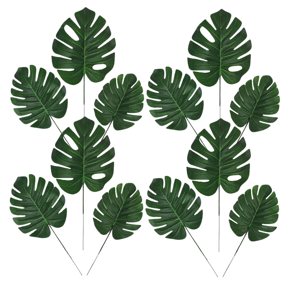 

12Pcs Artificial Monstera Leaves Realistic Faux Tropical Leaves Stems Green Wall Decor Indoor Outdoor Artificial Green Foliage
