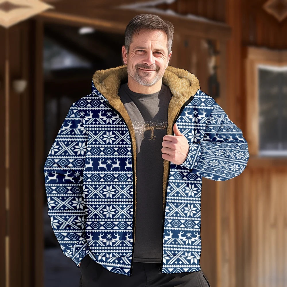 Jaquetas de inverno masculinas casacos, casual azul floco de neve pixel padrão roupas de algodão sobretudo isolamento estilo preppy casa