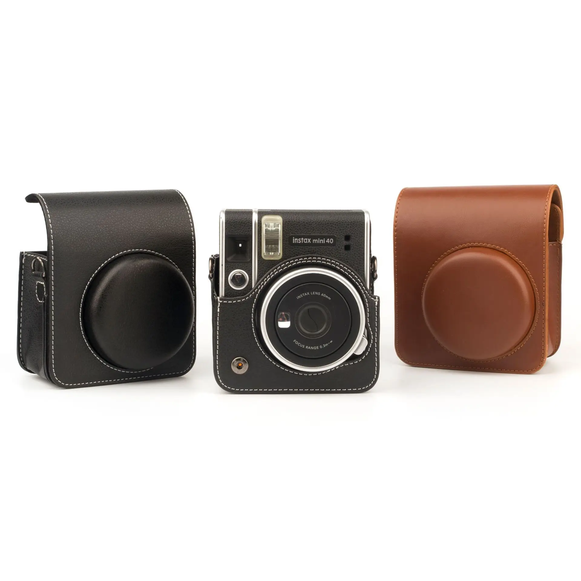 Retro Camera Bag PU Leather Case For Fujifilm Instax Mini 40 Camera Protective Cover With Shoulder Straps Black/Brown/Pink