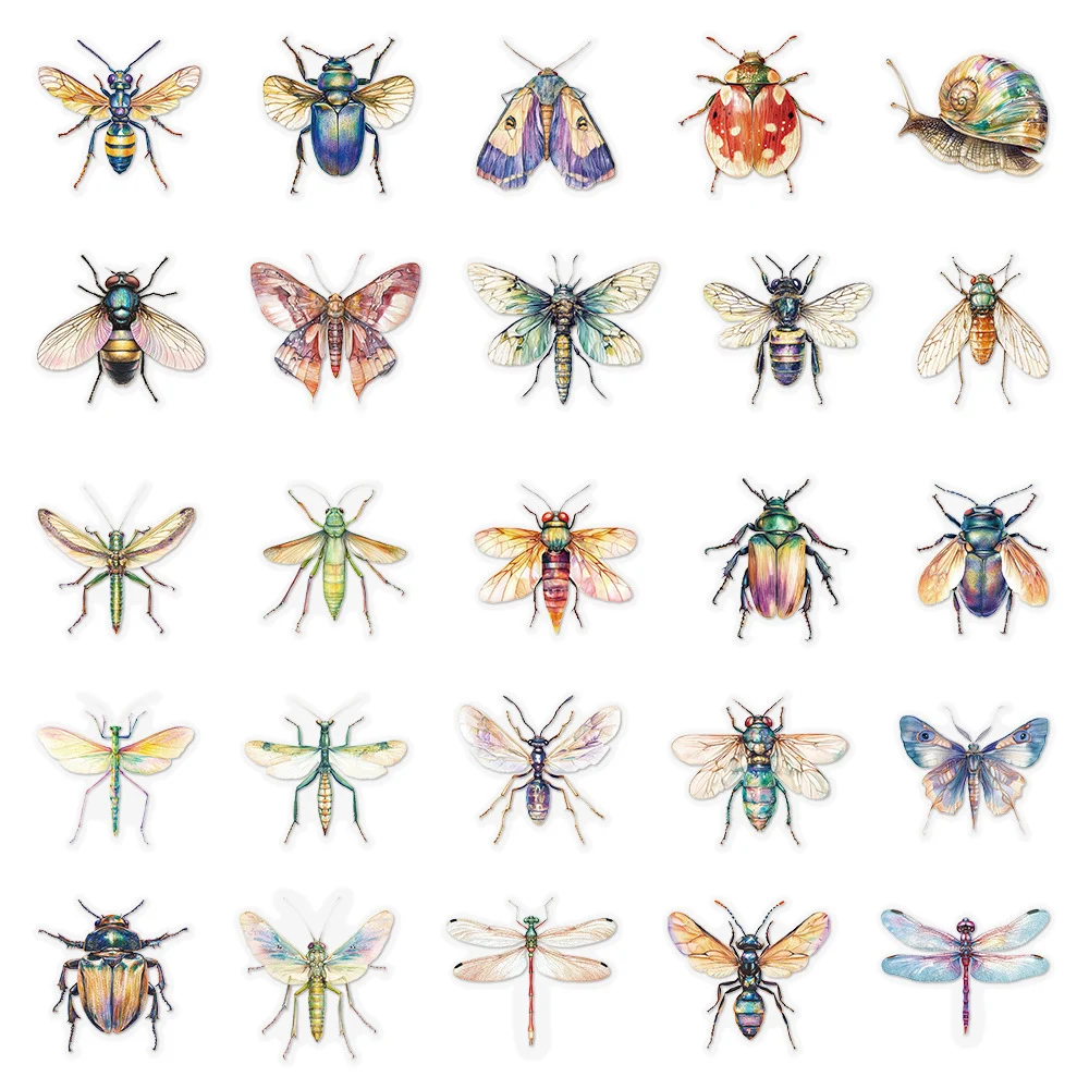 10/30/50pcs 투명 곤충 만화 스티커 다채로운 낙서 스티커 장식 스크랩북 가방 노트북 PET 데칼 장난감