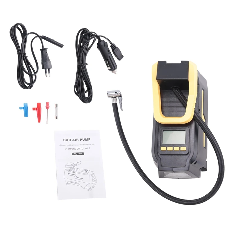 Car AC/DC 12V Tire Inflator Portable Air Compressor Digital Air Pump With LED Light & Long Power Cords Home