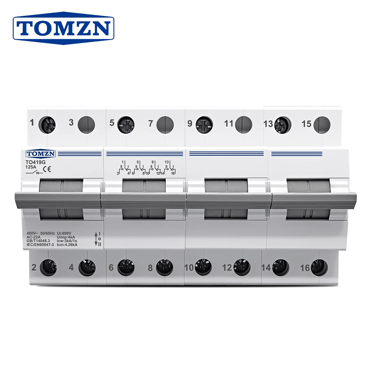 TOMZN MTS Dual Power Changeover Switch TO419G 230V AC 125A High-current DIN Rail Circuit Breaker Isolating Switch City Power