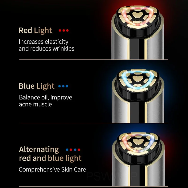 Instrumento de belleza facial EMS para apretar la piel, electroporación de pulso multipolar Facial de elevación de luz LED roja y azul