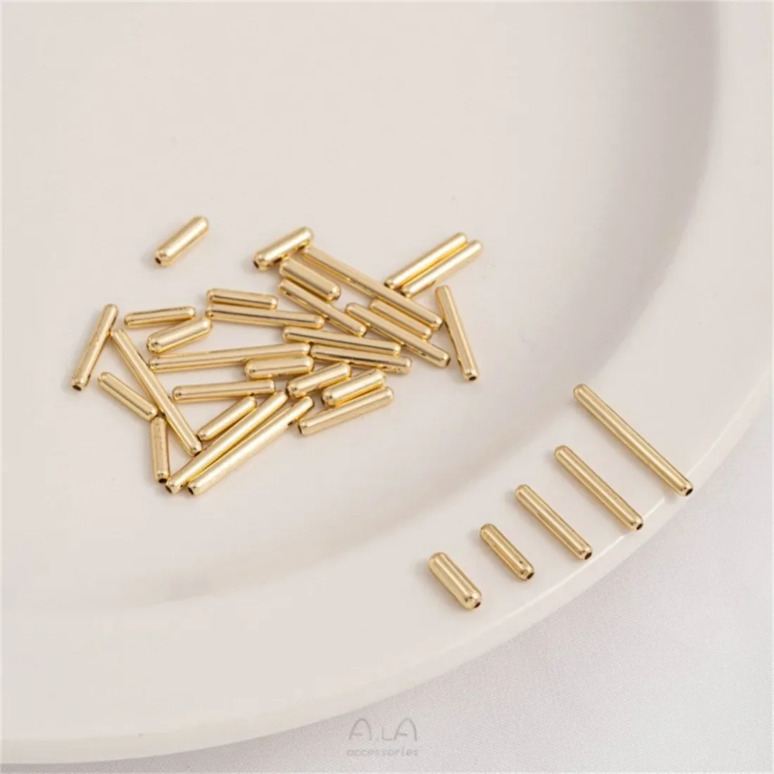 14K Gold Package Long Rice Thin Tubes Separated Toothpick Beads Round Straight Tubes DIY Jewelry Accessories Loose Bead Material