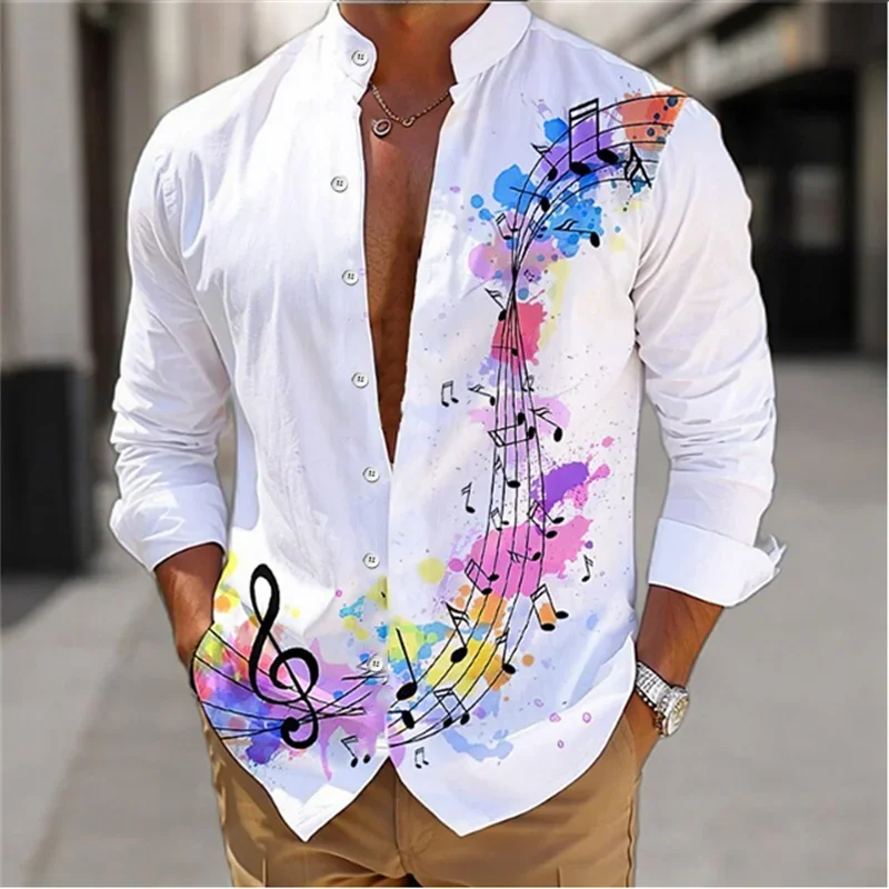 Simple fashion designer designed men\'s shirt stand collar lapel casual outdoor street HD pattern soft comfortable top