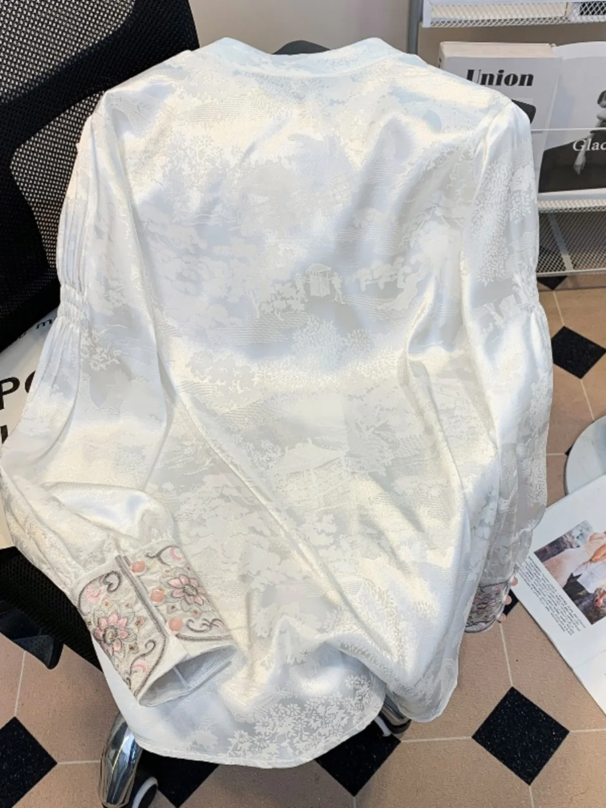 Ele Embroidered White irt for Women Spring Autumn Sle Chinese New School Button up Long Sve Loose Fit Busin Casual