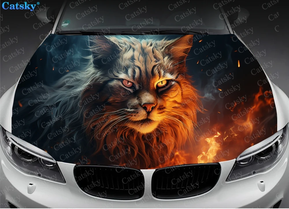 Kitten Cat With Fire Animal Car Hood Decal Truck Decals Vinyl Sticker Graphic Wrap Stickers Trucks Cars Bonnet Vinyls