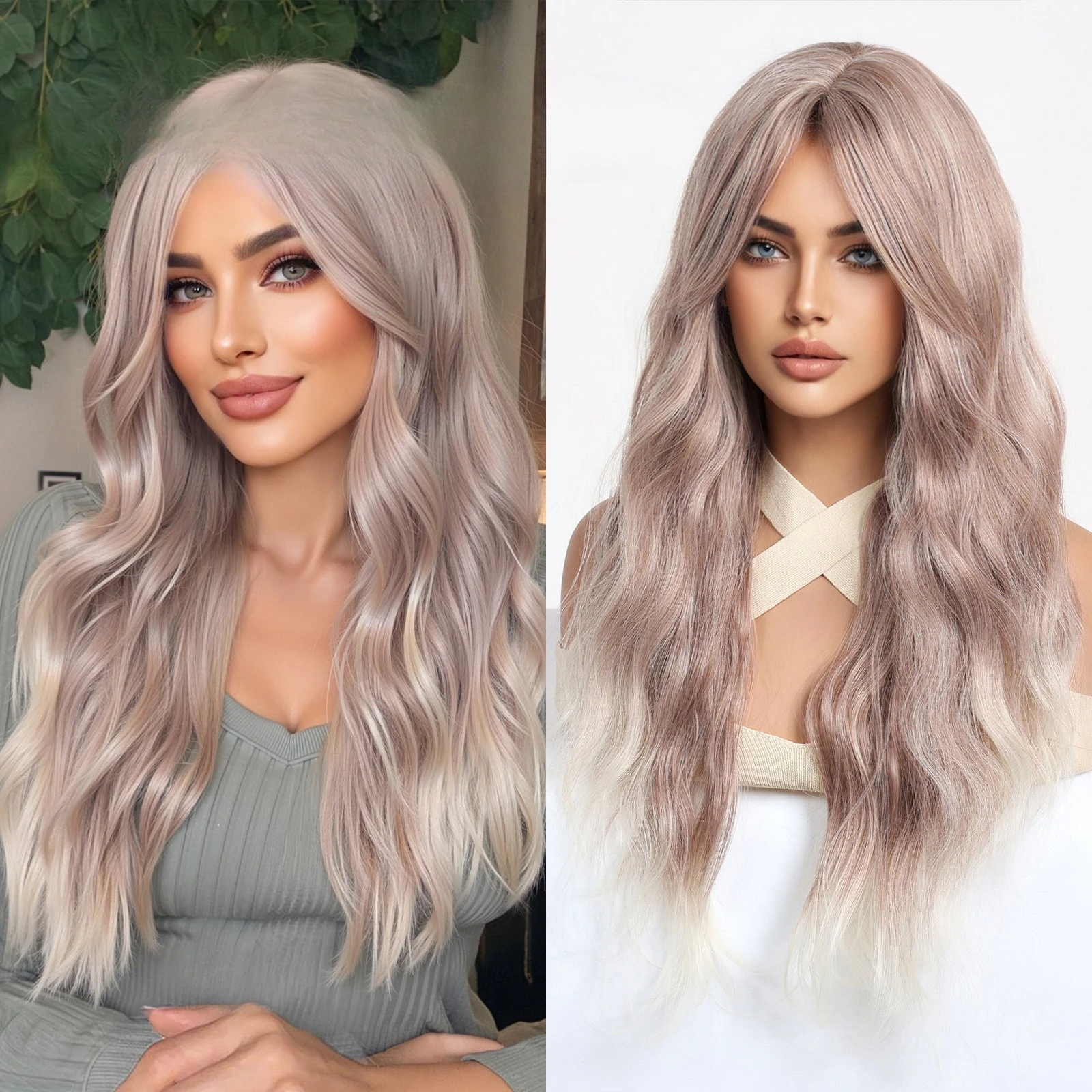 

Wig female figure bangs brown long curly hair chemical fiber Wig mechanism full head cover