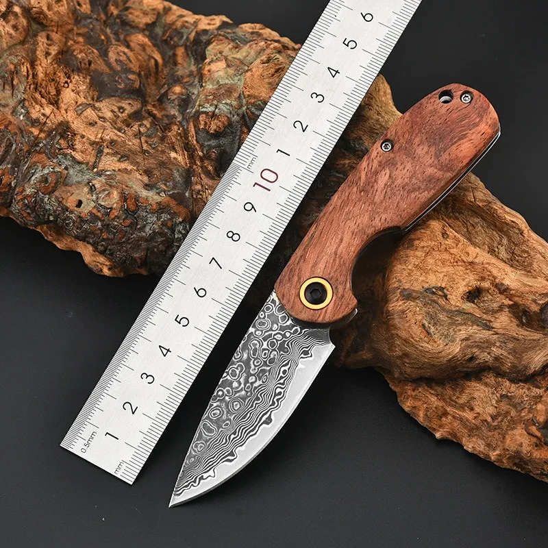 

Stainless steel Pattern beautiful Folding knife Outdoor Damascus Wilderness Exploration High Hardness Self Defense Jungle Knife