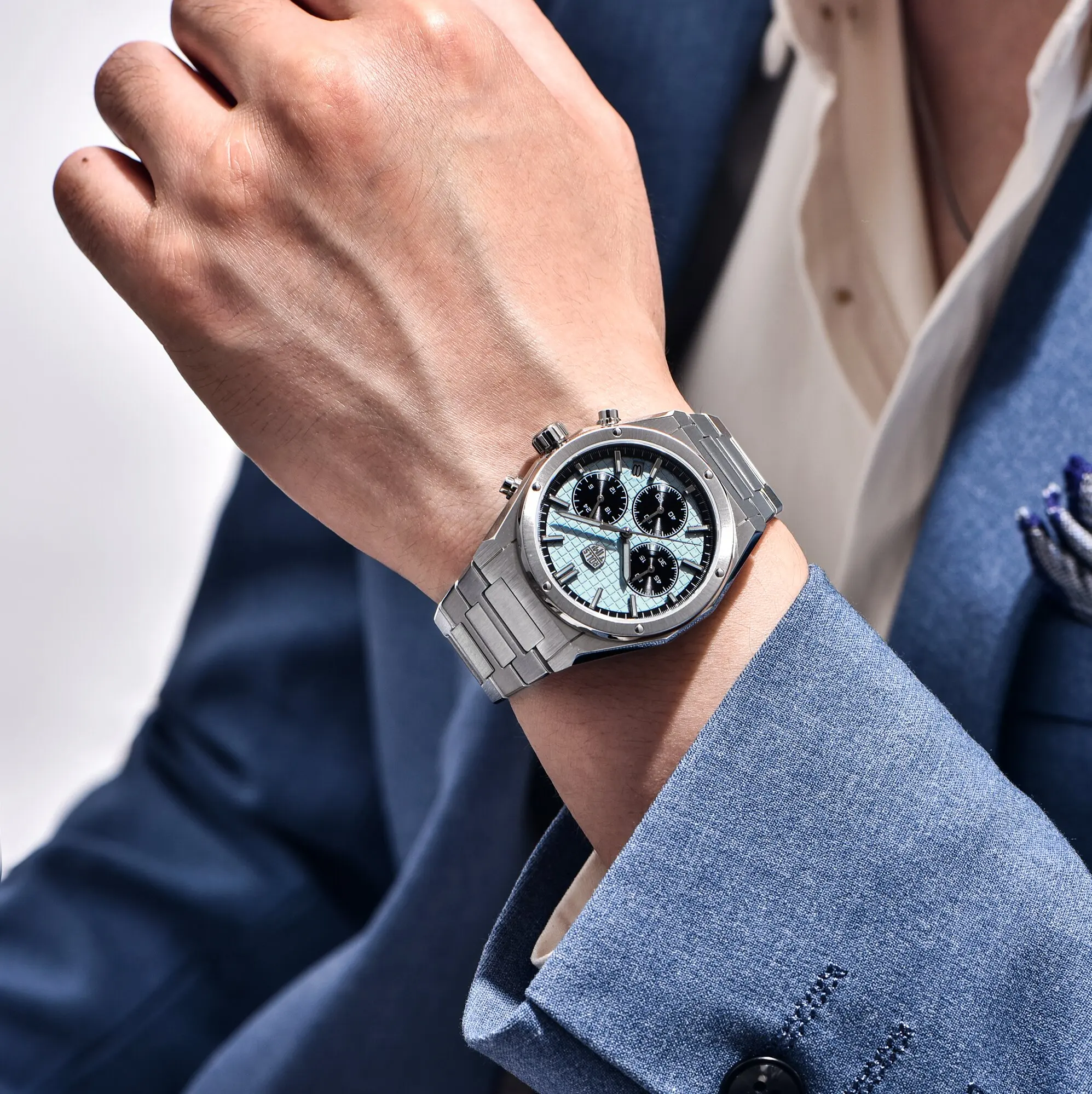 

ROLLSTIMI Модные мужские кварцевые часы, деловые повседневные часы из нержавеющей стали VK63, высококачественные светящиеся часы с календарем, 10 бар, хронограф для дайвинга